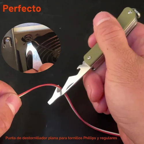 Vista 4 de Ruike Llavero Cuchillo de Bolsillo Pequeño, Multiherramienta Plegable 6 en 1, Acero Inoxidable 12C27, Mango G10, Equipo Táctico de Camping EDC Mini