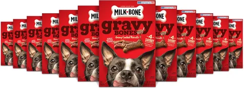 Vista 10 de Milk-Bone Gravy Bones - Golosinas para perros con 4 sabrosos sabores de carne recubiertos en salsa, 7 libras