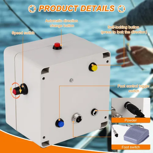 Vista 2 de Sistema de secado automático de caña de pescar de inversión, 0-40 RPM ajustable, 100-240 V, máquina de bobinado de construcción de caña de pescar