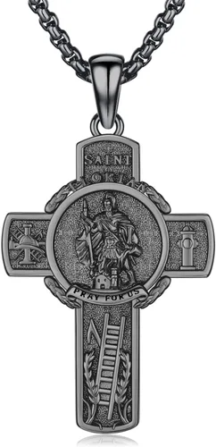 Vista 121 de 925 Sterling Silver Patron Saint Amulet Necklace for Men Women plateado