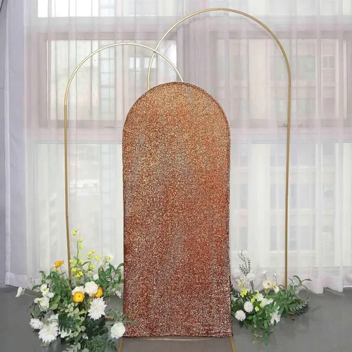 Vista 2 de Efavormart - Marco de fondo redondo de elastano dorado antiguo brillante de 5 pies, cubierta metálica brillante para arco de boda de 2 lados