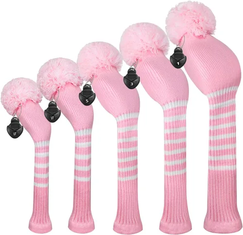 Vista 10 de Scott Edward Knit Golf Club Cover with a Pom Set of 5 Head Covers Protect Driver Wood(460cc) 1 Fairway Wood2 and Hybrid/UT2 with Rotating Club