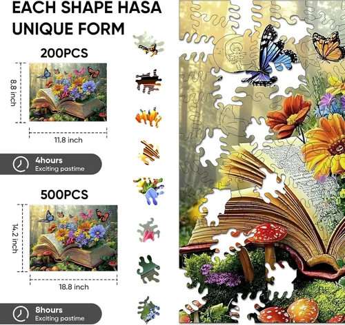 Vista 5 de Ixfyloop Rompecabezas de Madera con Libro de Mariposas para Adultos, Rompecabezas Mágicos de Flores Silvestres Coloridas, Juguetes de Madera