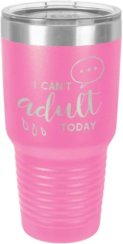 Vista 17 de Vaso grabado con texto en inglés "I CAN'T ADULT TODAY", de acero con recubrimiento de polvo grabado con láser, taza de viaje con camello polar sin
