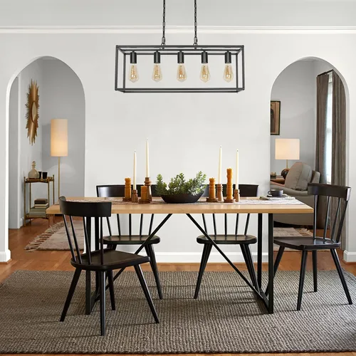 Vista 7 de Lámpara de isla de cocina con enchufe de granja, industrial moderna lámpara lineal de 5 luces con cable de 17.5 pies, lámparas rectangulares