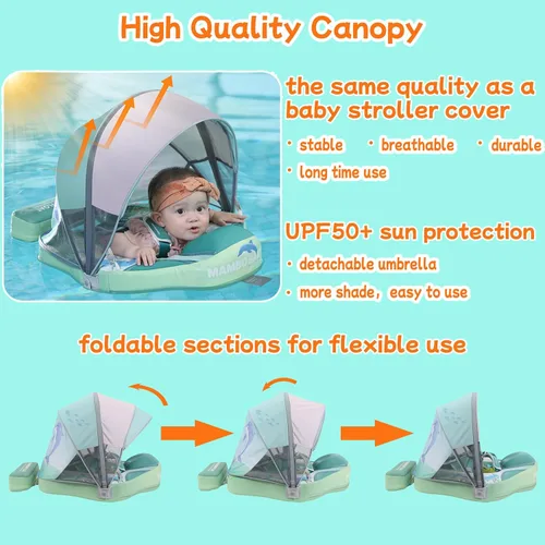 Vista 4 de Mambobaby - Flotador de natación para bebé, no inflable, con UPF 50+, tamaño mejorado y sólido, flotador de piscina, suave, impermeable, agradable