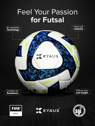 Vista 4 de Balón de fútbol sala - Balón de fútbol interior blanco y azul, tamaño 4, certificado por la FIFA, peso oficial del partido, rebote bajo, retención