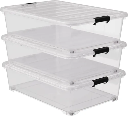 Vista 8 de Contenedores de almacenamiento de plástico transparente de 40 cuartos de galón, cajas de almacenamiento grandes de plástico con ruedas, 3 paquetes