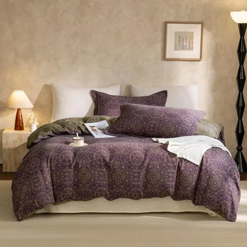 Vista 27 de EAVD Elegante funda de edredón floral pequeña, tamaño individual, suave, 100% algodón, con estampado floral pequeño, con 2 fundas de almohada