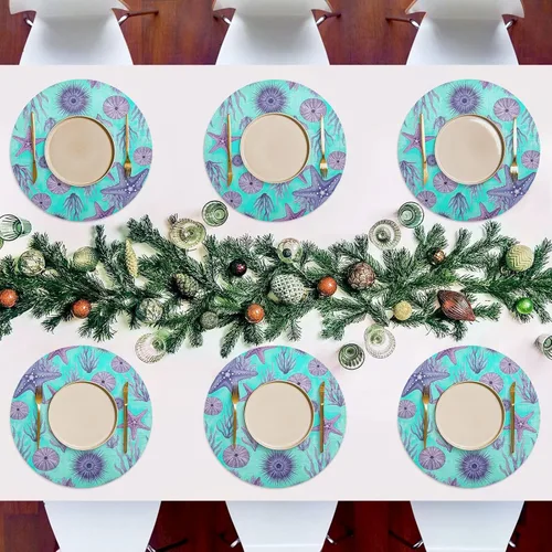 Vista 7 de Purple Blue Starfish Round Placemat, Non Slip Heat Protecting Placemats for Kitchen one sizex1