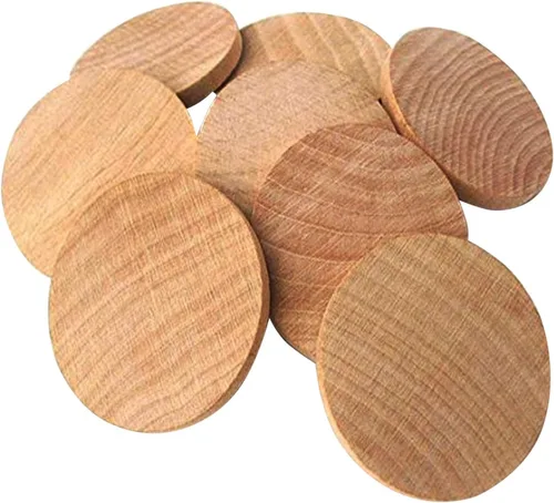 Vista 5 de Monedas de madera natural de 1.5 pulgadas sin terminar, piezas redondas de madera para proyectos de manualidades y artes, 50 por paquete.