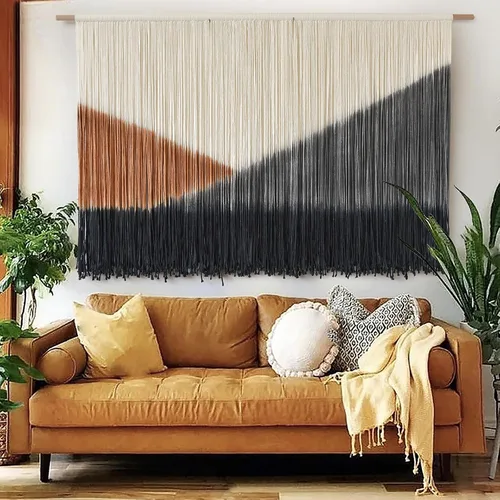 Vista 9 de macramé para colgar en la pared, teñido de inmersión, puesta de sol, decoración de pared, arte de fibra de 57 pulgadas de ancho x 35