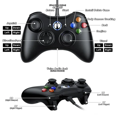 Vista 6 de Dinosoo Replacement for X-box 360 Controller Wired, Upgraded Joystick Compatible Steam Games Windows 11/10/8/7 USB Wired Gamepad Joystick No Turbo