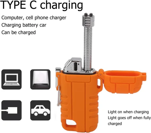 Vista 5 de Encendedor eléctrico USB portátil, reutilizable, de doble arco, recargable por USB, manguera retráctil resistente al viento, IPX7, impermeable