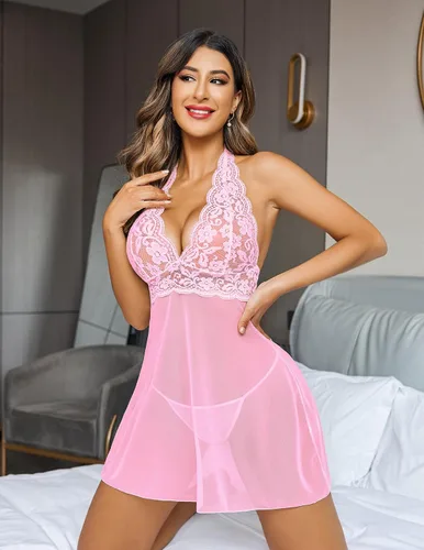 Vista 4 de Halter Avidlove,Babydoll de encaje con tirantes. Lencería Halter