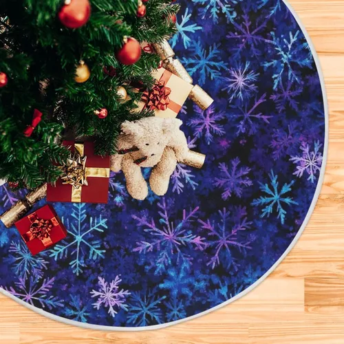 Vista 5 de Falda de Árbol de Navidad Azul y Morada con Copo de Nieve, Alfombra de Árbol de Temporada para Fiestas y Vacaciones, Suministros para Decoración