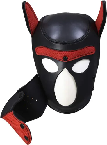 Vista 3 de Máscara de neopreno de cara completa para cachorro, capucha extraíble, máscara de Halloween (rojo, máscara)