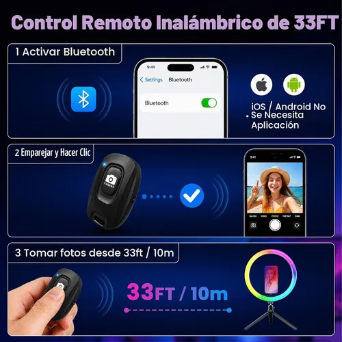 Vista 8 de Anillo de luz para selfie de 12 pulgadas con soporte para trípode extensible de 73 pulgadas: luces de escritorio para selfie PEYOU, luces de anillo