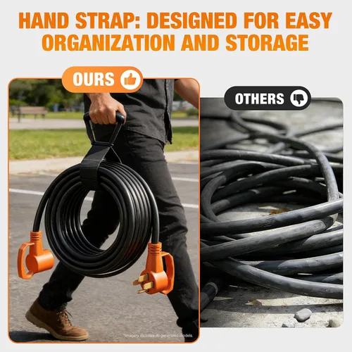 Vista 4 de Cable de extensión RV de 25 pies, 50 amperios, NEMA 14-50P a 14-50R 2-Negro naranja