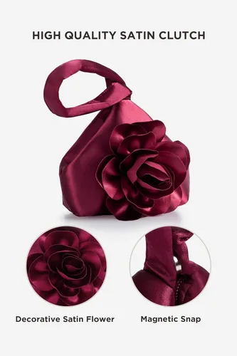 Vista 4 de BABEYOND Bolsos de mano para mujer, bolsos de noche de satén con flores, bolso de pulsera elegante para fiestas, uso diario, boda