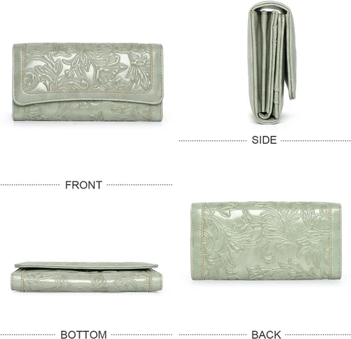 Vista 62 de MEITRUE Cartera de cuero para mujer, con bloqueo RFID, triple pliegue, con relieve, soporte para tarjetas, organizador de chequera para teléfono