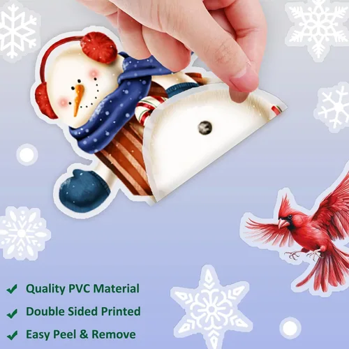 Vista 6 de 194 piezas de calcomanías de ventana de Navidad, copos de nieve y muñeco de nieve para ventanas de vidrio, decoraciones de Navidad para interiores