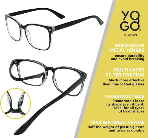 Vista 7 de Yogo Vision Blue Light Blocking Computer Glasses Anti Glare Reduce Eyestrain Eyeglasses for Men and Women