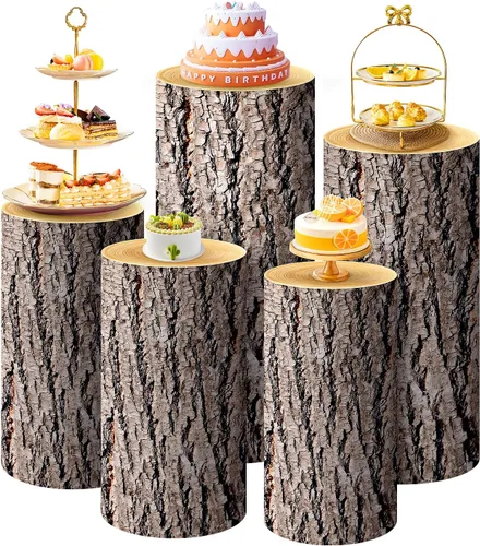 Vista 23 de SaitiMade Juego de 3 fundas para pedestal de cilindro beige, fundas de elastano para decoración de fiestas, bodas o eventos de cumpleaños, solo