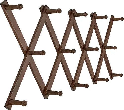 Vista 44 de SKOLOO Perchero de pared para sombreros con 14 ganchos, de madera maciza, moderno, perchero de pared expandible para abrigos, sombreros, bolsos