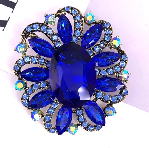 Vista 4 de SELOVO Broche con diamantes de imitación de flores, accesorio dorado antiguo, Cristal, Sin gemas.