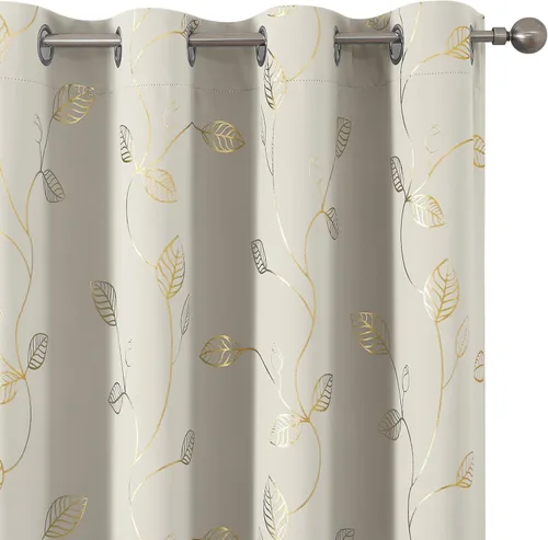 Vista 60 de BUHUA Cortinas pequeñas para ventana de 36 pulgadas de largo, 2 paneles, cortinas opacas con elegantes ramas de árbol plateadas, cortinas de bloqueo