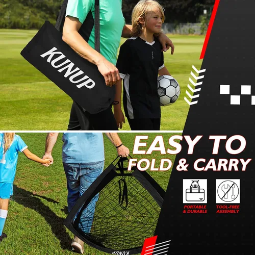 Vista 5 de Portería de fútbol portátil de 5 x 3, 6 x 4, 9 x 5 pies, para patio trasero, red de práctica de fútbol plegable con bolsa de transporte para niños