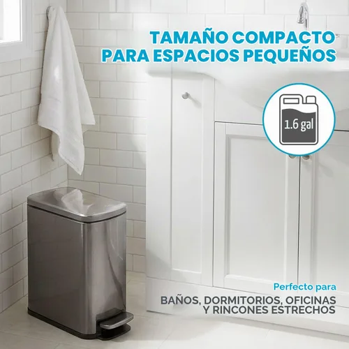 Vista 2 de SIMPLI-Magic Bote de basura de acero inoxidable de 6L/1.6G con pedal manos libres, tapa silenciosa de cierre suave, tamaño compacto que ahorra