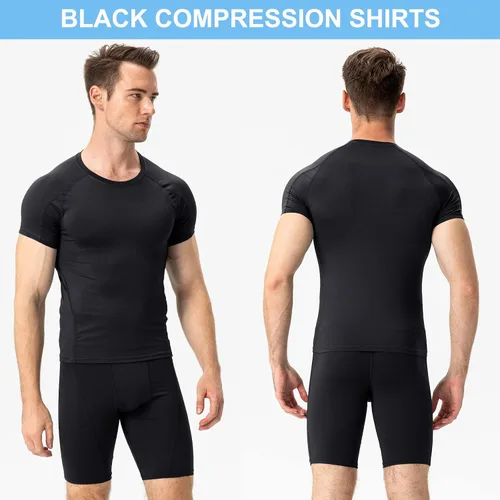 Vista 2 de Paquete de 3 camisetas de compresión atléticas para hombre, manga corta, camiseta de entrenamiento, camiseta deportiva fresca y seca
