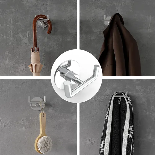 Vista 3 de Ruacq Gancho doble adhesivo para toallas, base redonda cromada, bata de baño, soporte para toallas de mano, acero inoxidable y aleación de zinc