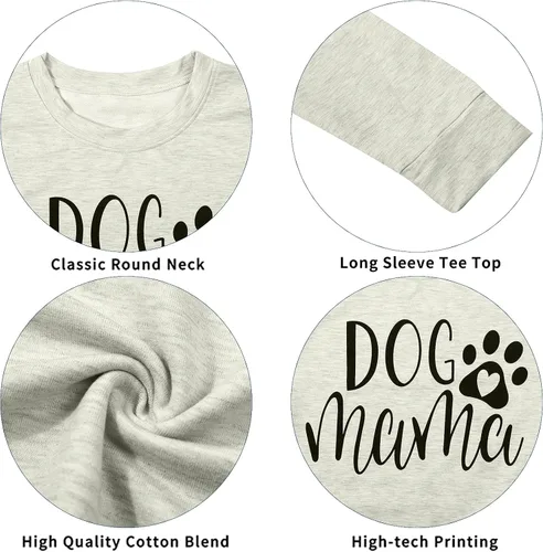 Vista 5 de ALLTB Sudadera con estampado de texto en inglés Dog Mom para mujer, sudadera de manga larga con estampado de letras