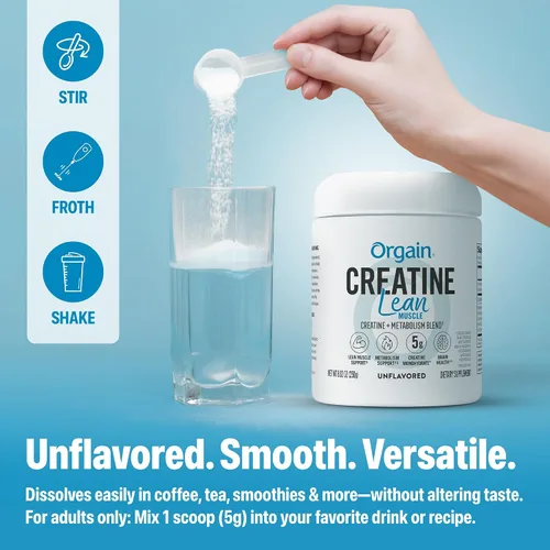 Vista 6 de Orgain Polvo muscular magro de monohidrato de creatina micronizada con mezcla de metabolismo, sin sabor, 50 porciones, apoya la fuerza muscular