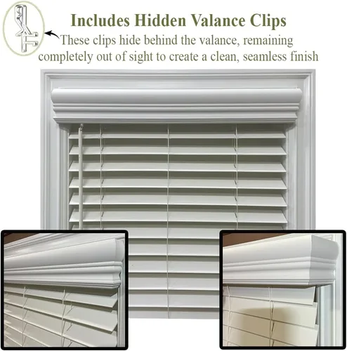 Vista 2 de Faux Wood Blinds Valance for Horizontal and Venetian Blinds (Hidden Valance Clips Included). Inside or Outside Mount - Custom Made to Your