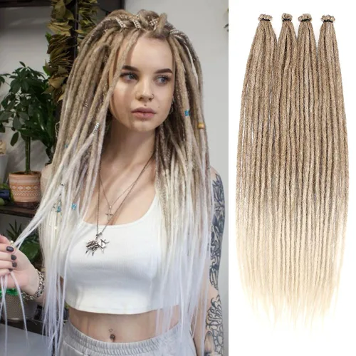 Vista 25 de Kraler Extensiones de Rastas Azules, Extensiones de Rastas Sintéticas de Ganchillo de 22", 100% Hechas a Mano, Rastas de Una Sola Punta, Delgadas