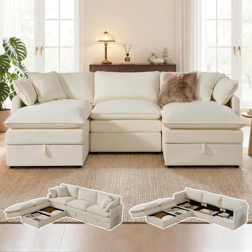 Vista 23 de Sofá modular con almacenamiento, sofá cama de 103 pulgadas, sofá cama seccional, sofá nube de gran tamaño con otomana móvil, sofá moderno de 6