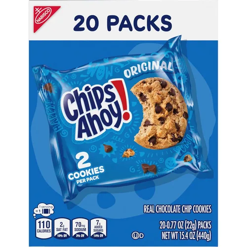Vista 17 de CHIPS AHOY! Galletas Originales con Chispas de Chocolate, 20 Paquetes (2 galletas por paquete)