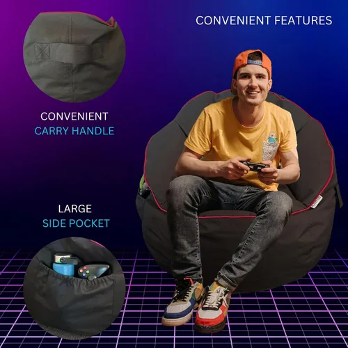 Vista 4 de Puf para videojuegos, relleno de espuma viscoelástica, bolsillo de almacenamiento y gancho para auriculares, para adultos, adolescentes y niños, puf