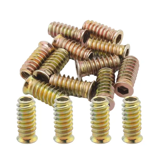 Vista 13 de MroMax 20 piezas de insertos de tuerca para muebles M6x10mm, acero al carbono, zincado, hexagonal interno, tornillo con brida, insertos de madera
