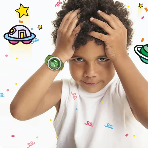 Vista 6 de Relojes para niños con alarma impermeable, regalos de dinosaurios para niños y niñas de 3 a 10 años