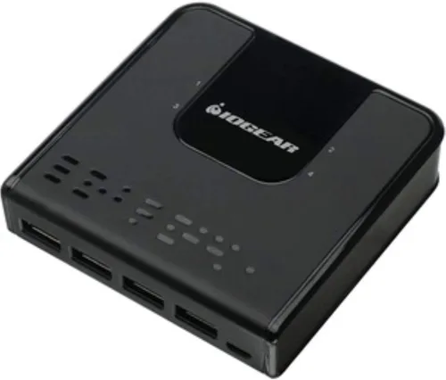 Vista 5 de IOGEAR Hub de conmutación periférica USB 2.0 2x4 - 2 PC comparte en 4 dispositivos USB - Hasta 480 Mbps - Carga de dispositivos móviles