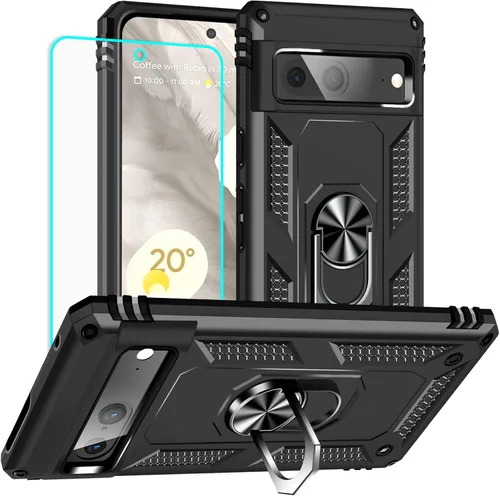 Vista 11 de Yiakeng Funda para Google Pixel 7: con protector de pantalla, fundas protectoras de grado militar con soporte de anillo de dedo para Pixel 7