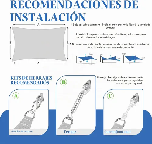 Vista 5 de ECOOPTS - Toldo parasol rectangular, tamaño 8 x 12 pies, impermeable, con protección UV, para patio al aire libre, pérgola, jardín trasero