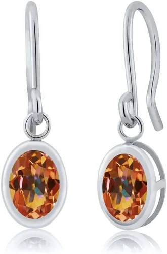 Vista 73 de Gem Stone King Aretes colgantes de plata de ley 925 de 0.276 x 0.197 in con piedra natal ovalada de alambre francés para mujer