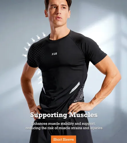 Vista 2 de BOOMCOOL Conjuntos de entrenamiento de 5 piezas que incluyen camisa de compresión, pantalones y chaqueta con capucha para hombres, deportes al aire