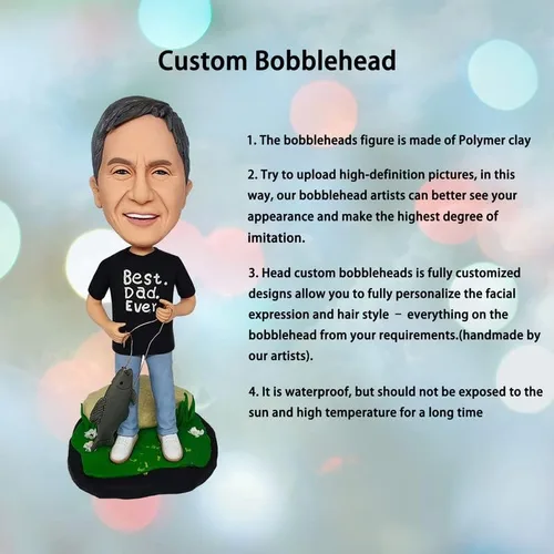 Vista 7 de Figuras de cabeza de bobble personalizadas, figuras de pesca para papá, figuras de cabeza de bobble hechas a mano, regalo de cumpleaños